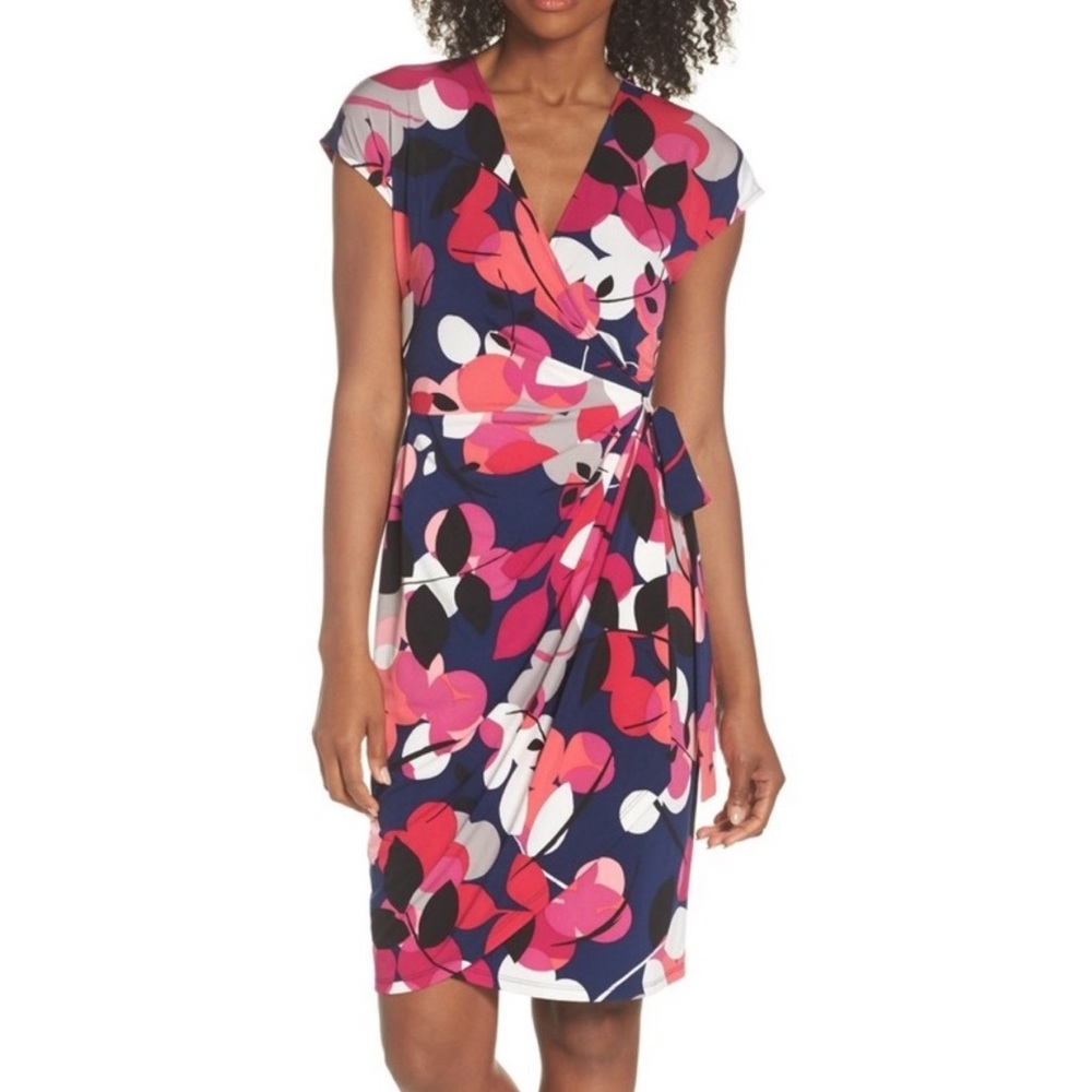 Maggy London Wrap Dress Berry Navy Pink 2